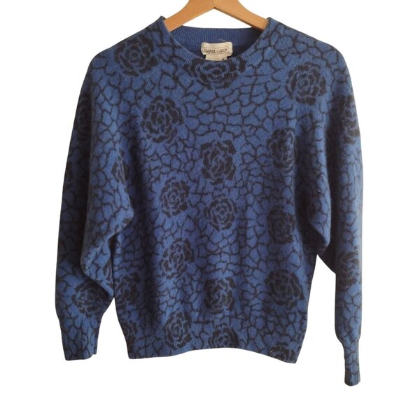 Vtg 90s Y2K Lambswool & Angora Sweater S M Daniel Caron Floral Pattern Pullover - Picture 1 of 7